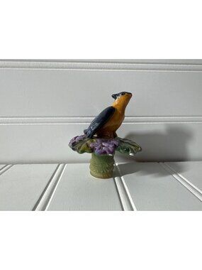 Hand-Painted Porcelain Bird Wine Stopper Multicolor Floral Collectible Vintage